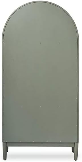 Durable Arched Cabinet with Rattan Doors and Tempered Glass Doors (Green)