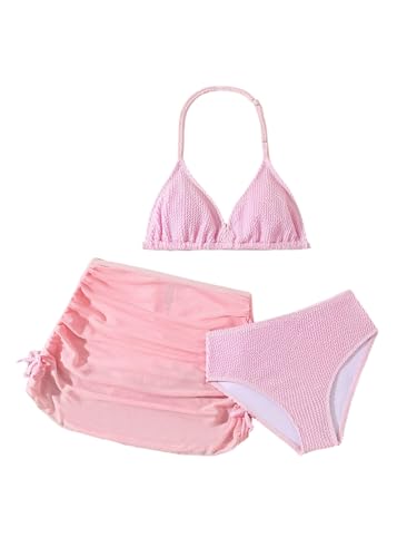 Image of SHENHE Girl's 3 Piece Swimsuits with Cover Up Skirt Halter Triangle Bathing Suits Bikini Set