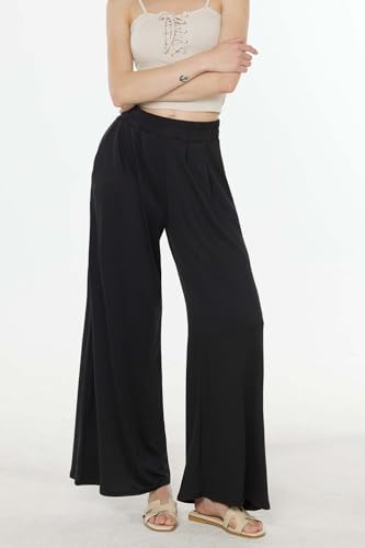 noflik Women's Comfy High Waisted Knit Wide Leg Yoga Pants Business Casual Elastic Waist Loose Trendy Trousers with Pockets2