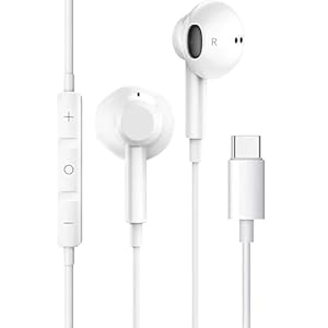 Auriculares USB C,In-Ear Auriculares Tipo C con Micrófono Control de Volumen de Llamadas Compatible con Samsung S20/S21/S22,iPhone 15/15 Pro,iPad ProHuawei P50/Mate 30,OnePlus,Pixel Dispositivo USB C