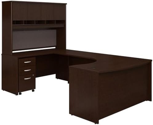 UrbanPro Right Hand Bow Front U Shaped Computer Desk with Hutch in Mocha Cherry - Thumbnail 3