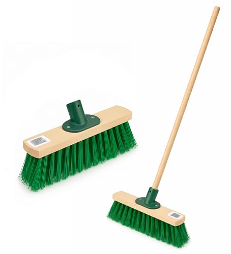 BH | 12 Outdoor Garden Broom | 1.2m Wooden Handle | Green | Stiff Bristles Yard Brush | Durable Hard Floor Sweeping Brush for Cleaning Gardens Yards Street Home Garage and Driveway - by BEST HOUSE