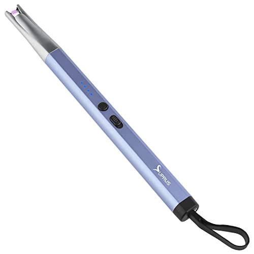 SUPRUS Candle Lighter Electric Arc Lighter Rechargeable USB Lighter Flameless Plasma Windproof with LED Light for Home Kitchen BBQ (Blue)