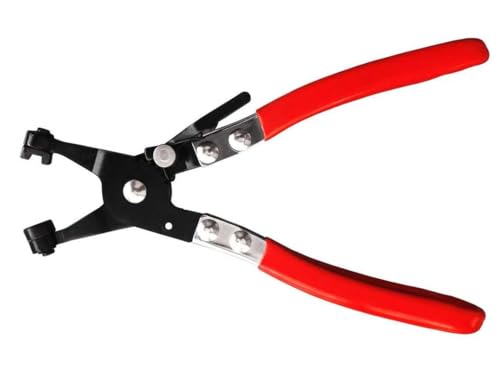 Image of Inditrust 1pc Band Hose Clamp Plier, Flexible Ring Type Hose Clamp Pliers Installation and Removal Tool Swivel Jaw Locking (Red & Black) (FLAT JAW)