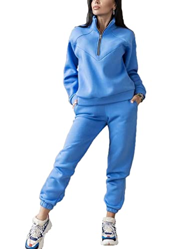 ticticlily Conjunto Deportivo Mujer Chándal Completo Invierno Fitness Sudaderas y Pantalons 2 Piezas Trajes Ropa Deportiva Color Sólido Casual Loungewear Sportswear D Azul M Cover