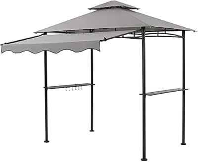 CHARMELEON Double Tiered Grill Gazebo 5x8, Outdoor BBQ Patio Canopy Tent with Stretchable Side Awning (Light Grey)