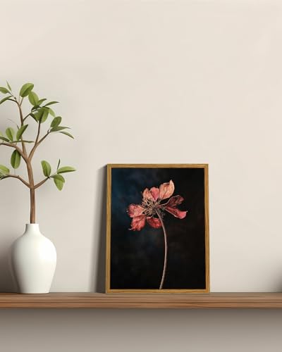 Image of ARPEOTCY Vintage Framed Botanical Wall Art, Bedroom Bathroom Dark Dried Flower Pictures Art Decor, Canvas Print Retro Paintings, Home Rustic Farmhouse Neutral Moody Decor, 8x10 Inch