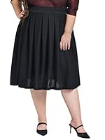 wild U Women Plus Size Stylish Knee Length Box Pleat Perforated Western Midi Skirt 3XL (Black, Size : 38&rdquo;)