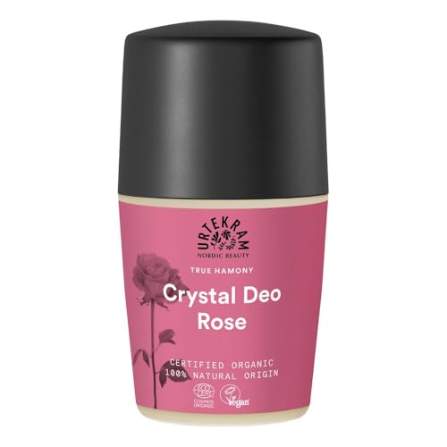 Urtekram Desodorante Roll On de Rosas con Sal Mineral 50 ml | COSMOS ORGANIC certificado por Ecocert Greenlife; Con glicerina y sales minerales; aroma de geranio rosa