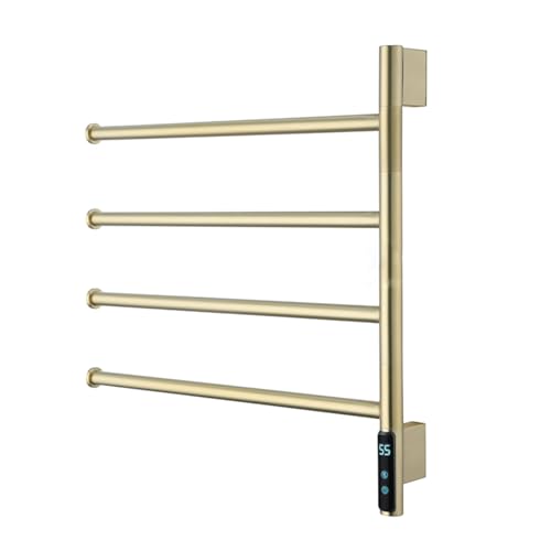Heated Towel Racks Rotatable, Electric Towel Warmer for Bathroom Wall Mounted with Timer/Temperature Control,Brushed Gold