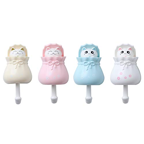 ISKYBOB Juego de 4 ganchos de pared Peek-A-Boo para gatos, lindos animales para colgar abrigos de pared decorativos para llaves, sombrero, bufanda Cover
