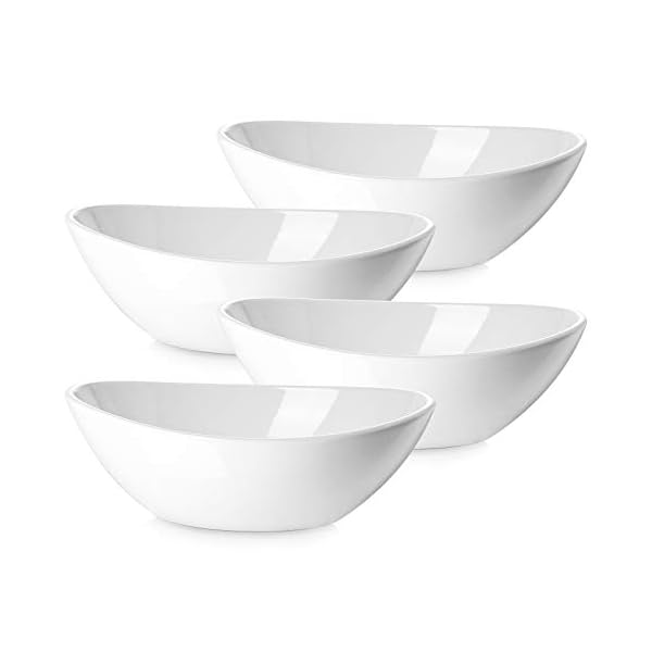 DOWAN 9" Porcelain Serving Bowls, Large Serving Dishes for Wedding Parties, 36 Oz for Salad, Side Dishes, Pasta, Oval Shape, Microwave & Dishwasher Safe, Good Size for Dinner Parties, Set of 4, White