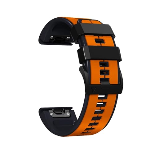 SERDAS For Garmin F?nix/Epix/Quatix/MARQ Series/Descent Series/D2 Series/Enduro/Tactix, Silicone Soft Breathable Waterproof Replacement Strap for QuickFit 22mm Watch Band(Orange Black,QuickFit 26mm)