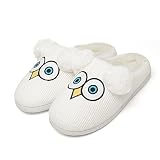 GEWEO Eule Hausschuhe Damen Herren Warm Plüsch Gefüttert Pantoffeln Weiche Herbst Winterschuhe Slippers Bequem Memory Foam Rutschfeste Unisex Weiß 39/40EU