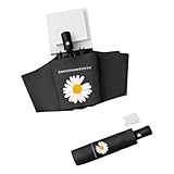 Gyios Regenschirm 8-Rippen-gänseblümchen-Vinyl-Sonnenschirm In Schwarz, Dreifach Faltbarer Mit Uv-Schutz-schwarz