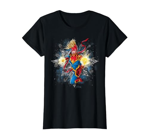 Marvel Captain Marvel Carol Danvers Energy Blast T-Shirt, Women, Black, Medium