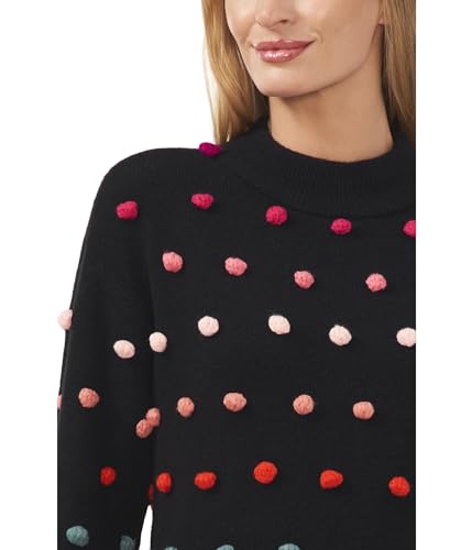Image of CeCe Women's Mock Neck Rainbow Pompom Sweater
