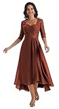 BOLENSYE Cinnamon Rose Mother of The Bride Dresses for Women Tea Length V Neck Pleated Evening Party Gown Size14