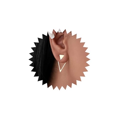Iaceble Vintage Triangle Ear Jacket Earrings Gold Triangle Stud Earrings Double Side Triangle Earrings Hollow Triangle Stud Earrings Triangle Front Back Earrings Jewelry for Women, Zinc, No Gemstone