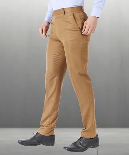 Image of MALENO Men's Slub Effect Solid Trouser | Classic Slim Fit Formal Trousers for Men | Slim Fit Trousers for Men