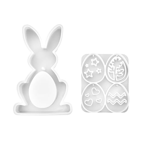 MiOYOOW Stampi per Coniglio, Stampo per Coniglietto a Forma di Uovo di Pasqua in Silicone, Stampini per Conigli per Candele Sapone Pasquale DIY