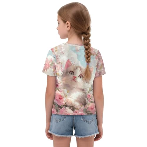 WELLFLYHOM Girls Tee Shirt 5-12 Short Sleeve Summer Top Front Tie Tshirt Crewneck Pullover Blouse Graphic Tunic Top2