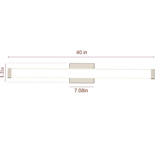 Image of Bathroom Vanity Light Brushed Nickel Square LED 24 inch 14W 4000K Natural White Light Wall Bar Lighting Fixtures Over Mirror (Brushed Nickel, 40in)