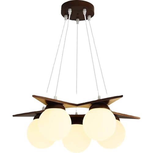 Lustre en verre japonais à 5 lampes E27 pour éclairage salon et chambre