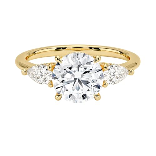 Moissanite Engagement Ring 1.5 ct 10k 14k 18k Gold & 925 Sterling Silver Solitaire 3 Stone Moissanite Ring Christmas Gift for Women (Yellow, Round)