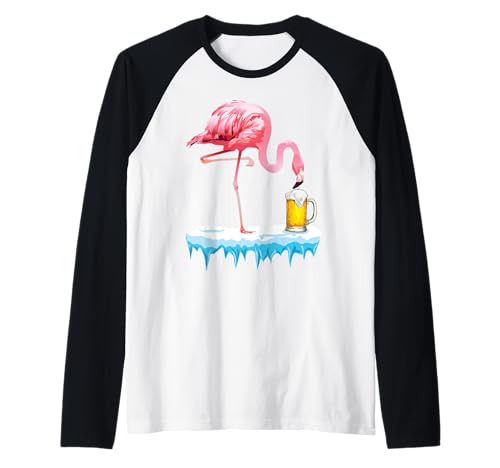 Beer Lover's Pink Flamingo Christmas Drinking Party Costume Camiseta Manga Raglan