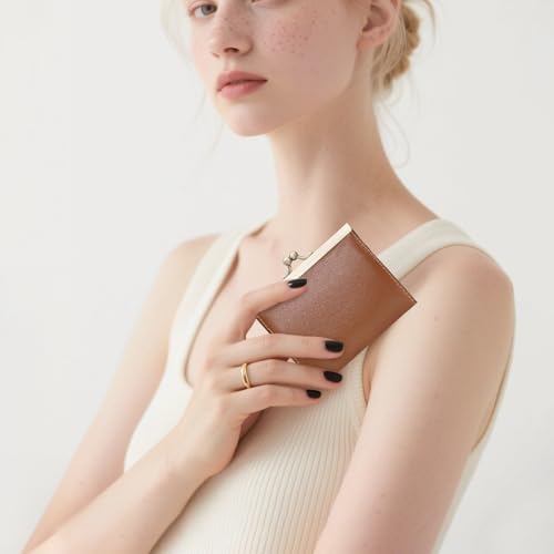 GOIACII Credit Card Holder Vintage Wallet for Women Genuine Leather Ladies Card Cases with Kiss Lock Small Brown2