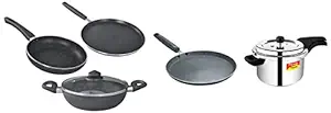 Prestige Svachh Deluxe Alpha 4ltr Outer Lid Pressure Cooker&Prestige Omega Deluxe Granite Dosa Tawa, 28 cm&Prestige Omega Deluxe Granite s with 1 Glass Lid - 3pcs