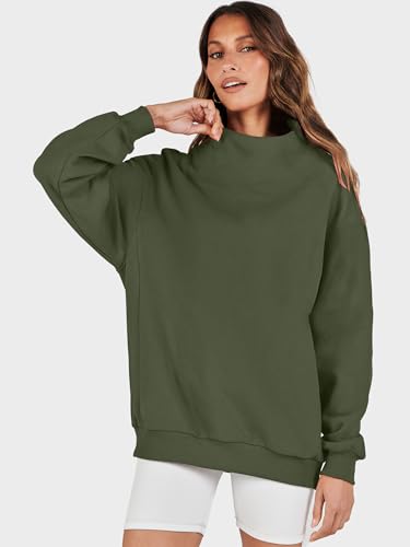 Image of ANRABESS Womens Oversized Sweatshirts Mock Neck Pullover | Cozy Fleece Long Sleeve Tops, Casual Daily Wear, Going Out & Preppy, Loose Fit, 2026 Fall Winter Trendy Outfits