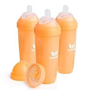Herobility Double Anti-Colic Baby Bottles – 12 fl oz/340ml – 3-Pack – BPA-Free – Peach