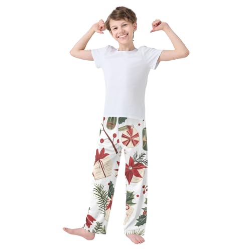 ZZXXB Christmas Mistletoe Branches Boys Long Pants Soft Trousers Elastic Waist Kids Lounge Bottoms with Pockets S-XL3