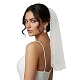 Cobirfam White Pearl Bride Veil Short Wedding Veils Comb Bachelorette Party Veil for Women and Bridal， Wedding and Gift (Off-white-03)
