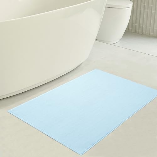 Image of American Soft Linen Bath Rug, 17 in 24 in 100% Cotton Bath Mats Rugs for Bathroom, Slip Reducer Washable Shaggy Form Area Rugs, Electric Blue Bath Rug