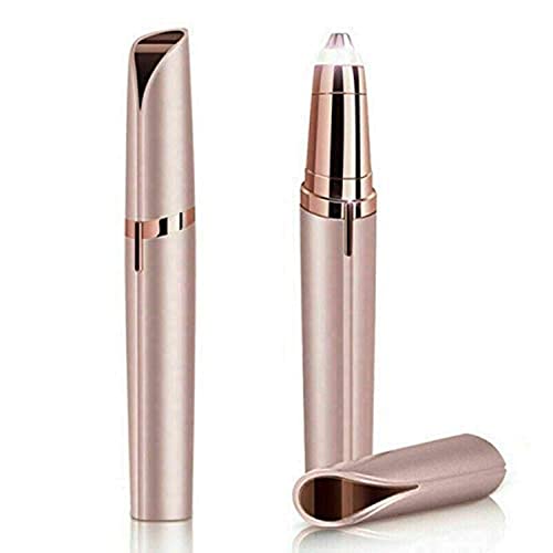 Moulei Removedor de pelos de sobrancelha, aparador indolor, máquina de barbear portátil com luz, ouro rosa (bateria) para mulher