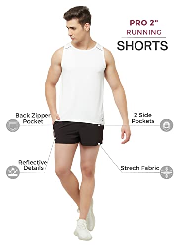 Image of TRUEREVO Men's 2 inch Dry Fit Sports Running Reflective Shorts with 2 Side Pockets and Zipper Back Pocket | Marathon Shorts for Men | Activewear for Running, Sports, Training & Fitness
