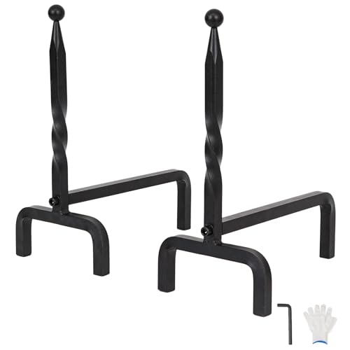 Zettfuly Wrought Cast Iron Fireplace Andirons Pair, Heavy-Duty Decorative Andirons