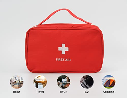 Image of TopASION Fabric Portable Empty First Aid Kit Bag, Travel Medicine Pouch, Small Medical Bag (Red)