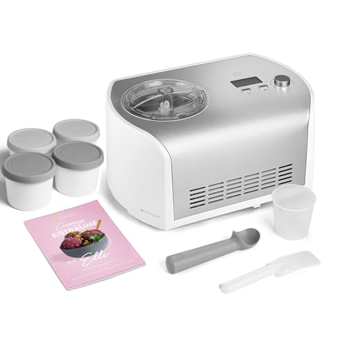 SPRINGLANE - Máquina de helado Elli 1,2 l con compresor autoenfriable de 135 W, heladera, de acero inoxidable, con soporte para hielo extraíble, incluye libro de recetas (máquina de hielo + 4