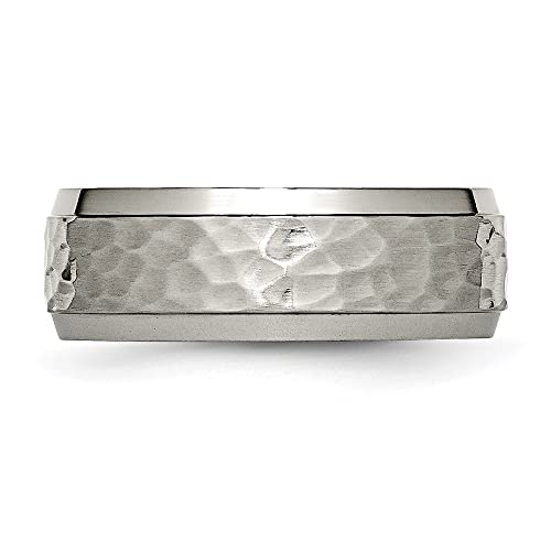 Titanium Polished and Hammered 8mm Beveled Edge Band Ring for Women Size 7 to 15, Grey, AFJ-QG-TB236-PR-MG4