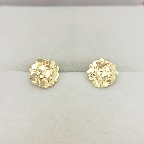 10K Yellow Gold Nugget Earrings Round Nugget 10 mm2