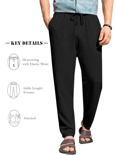 Image of TOPLOT Men's Premium Linen Blend Pants | Lightweight Breathable Fabric | Elastic Waist with Drawstring | Straight Fit | Side Pockets | Perfect for Casual, Holidays & Travel (5268)