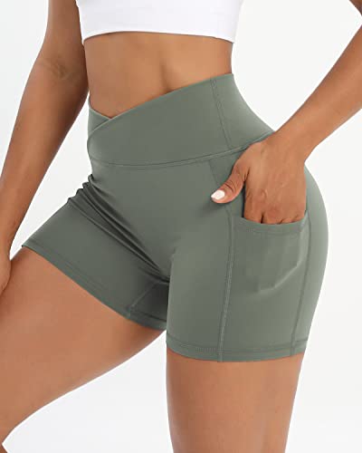 image for Iserkafe Workout Shorts for Women 2 Pcs Pack Cross Waist Active Gym Sp