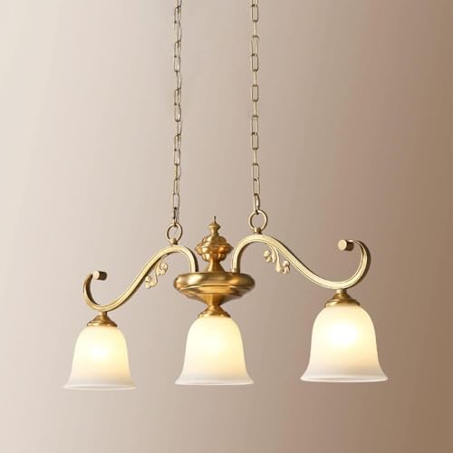 Image of GTHTUHFD Hanging Lamp, Indoor Glass Ceiling Hanging Light E27 3-Light Brass Strip Pendent Lamp Home Dining Table Suspended Light Fixture Modern Living Room Kitchen Adjustable