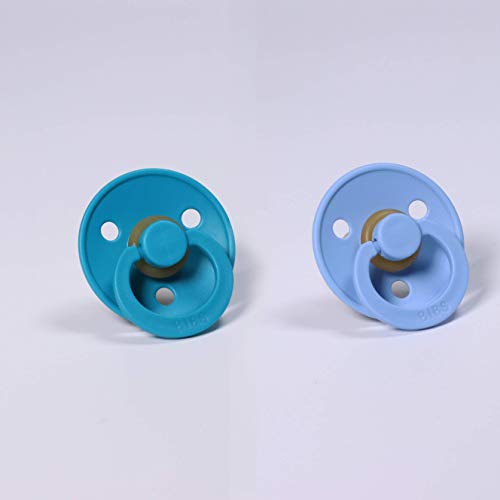 New BIBS Rubber Baby Dummy/Pacifier/Dummies | BPA Free | Made in Denmark | 2 Pack | 0-6 Months (Size 1) | 6-18 Months (Size 2). (0-6 Months, Dark Teal/Sky Blue)