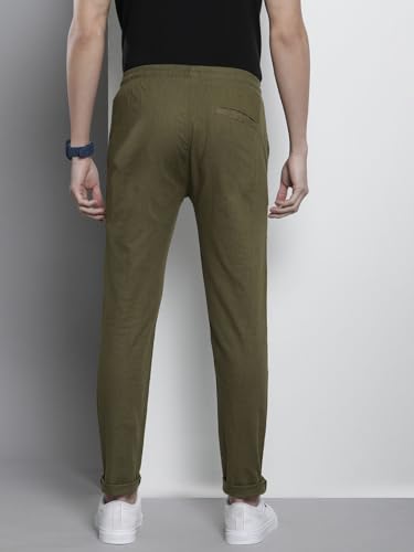Image of The Indian Garage Co Men Slim Fit Solid Mid-Rise Elasticated Linen Jogger Trouser