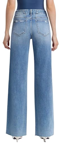 VERVET Women's Olivia Mid Rise Clean Cut Raw Hem Wide Jeans2